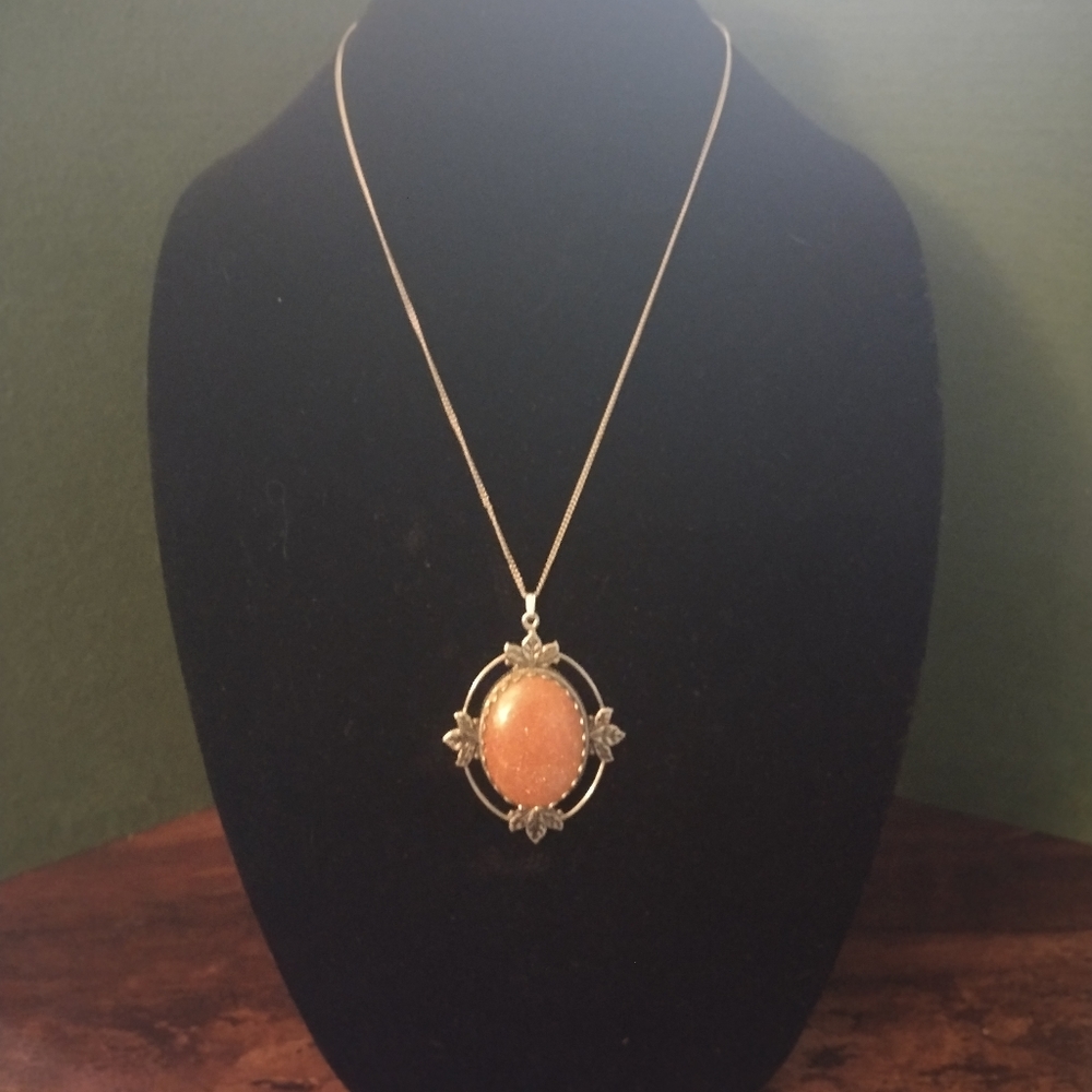 Orange Glitter Silver Necklace